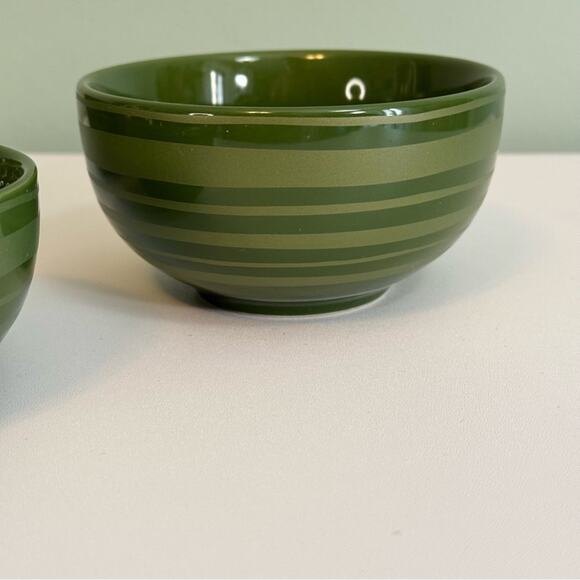Temptations By Tara 3-Piece Set Nesting Bowls Dark Sleek Green Striped Ceramic - Picture 4 of 11